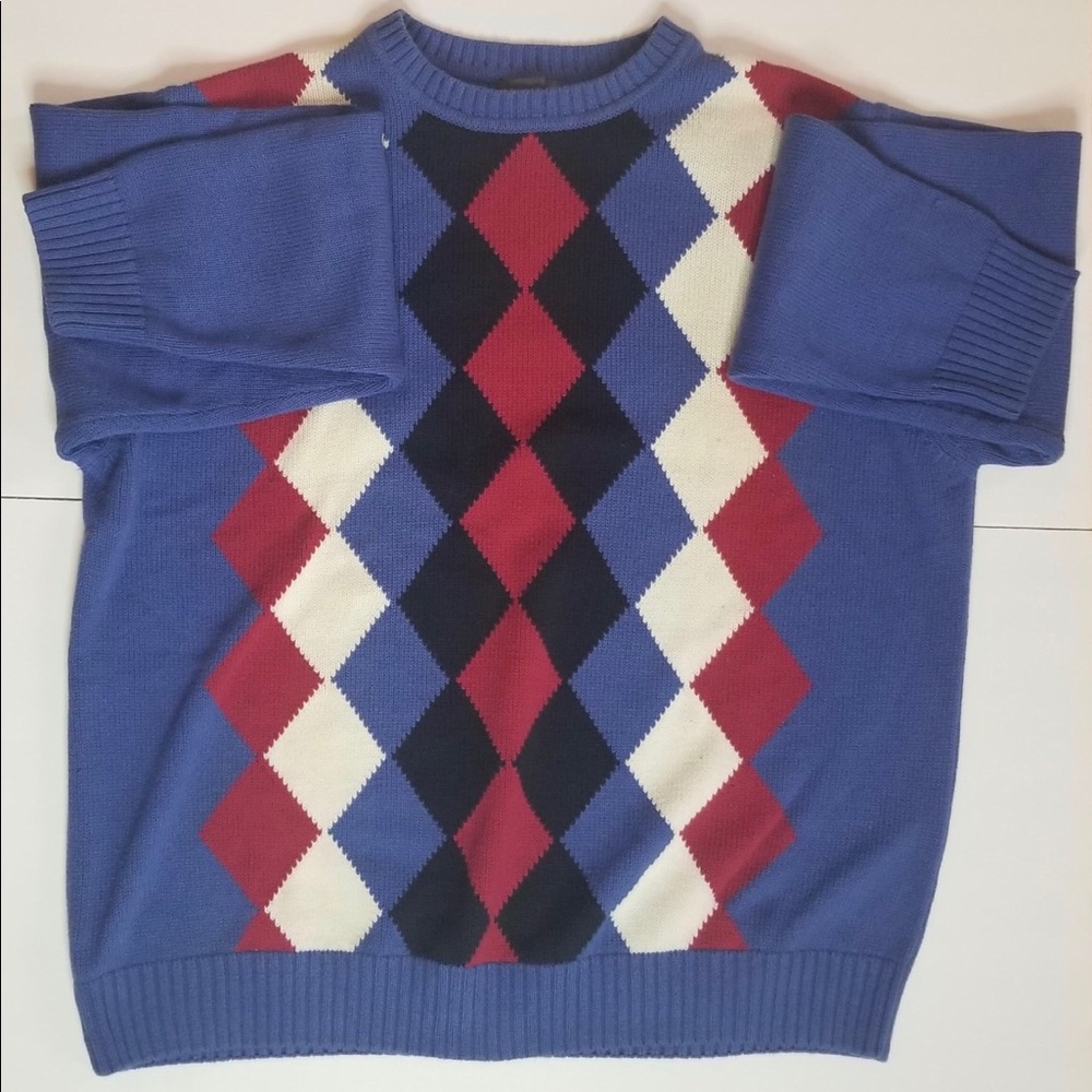Mercer Street Studio Argyle Crewneck Sweater Size Large